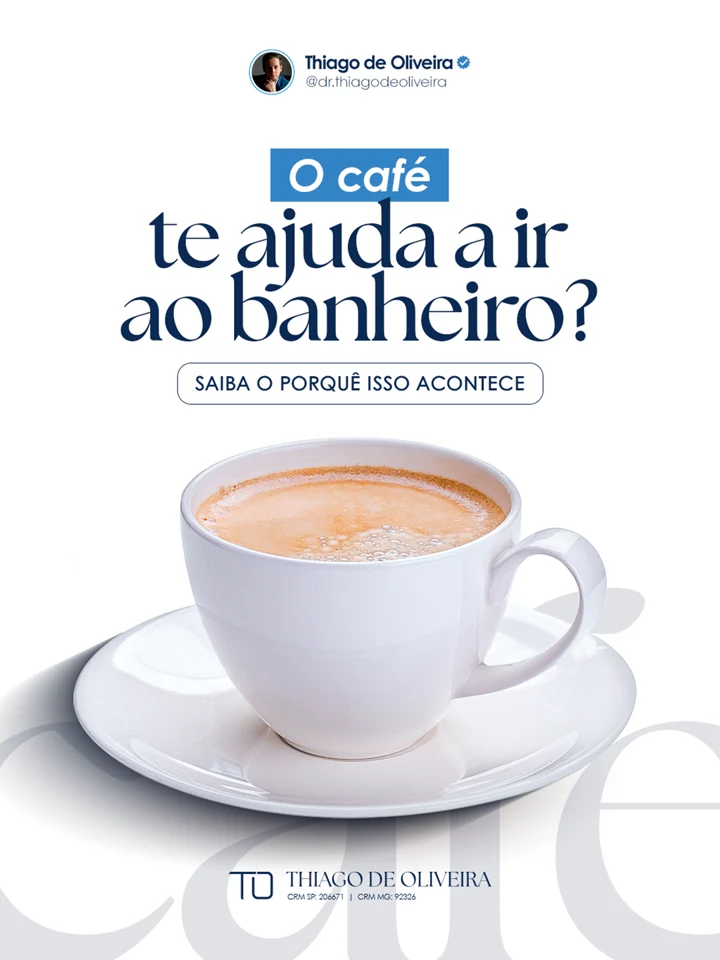 Conteúdo de saúde sobre café, com xícara em fundo branco.